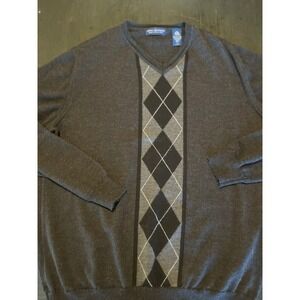 John Ashford Italian Merino Wool‎ Argyle V-Neck Sweater